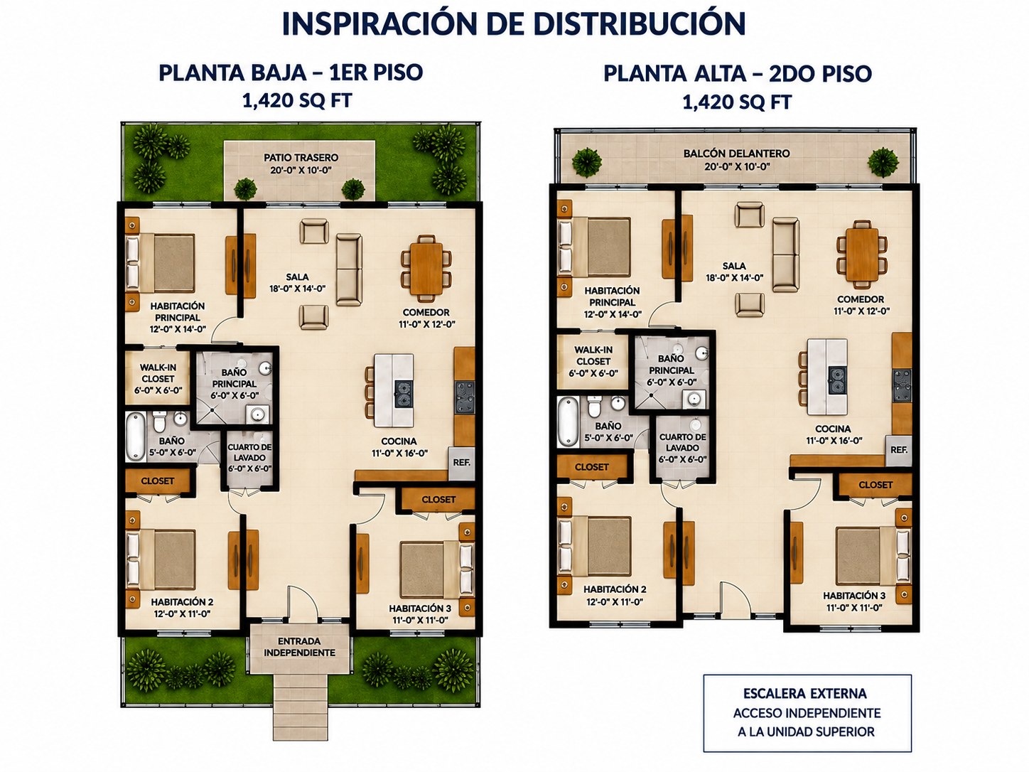 Planos conceptuales de distribución del primer y segundo piso